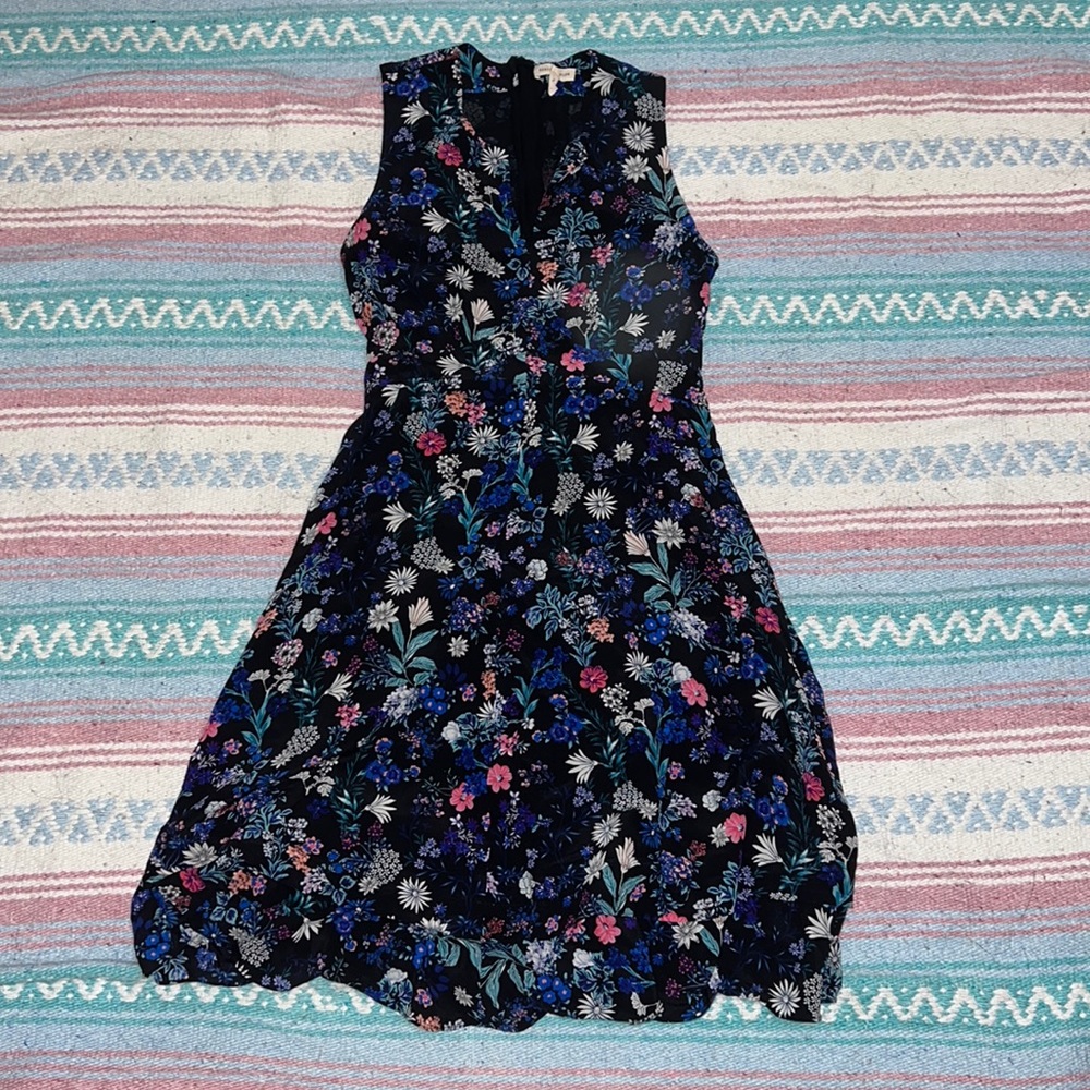 Rebecca Taylor black silk midi sleeveless sundress with floral print